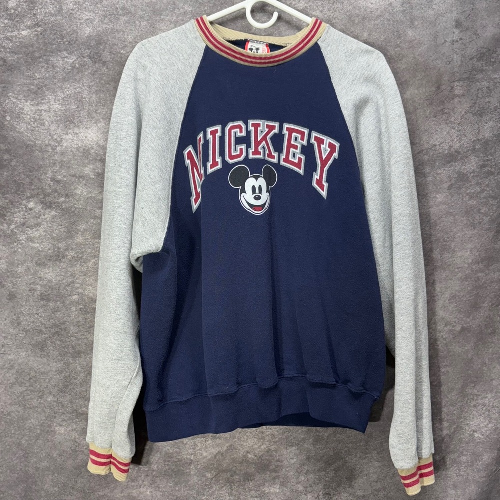 Vintage 90s Disney Designs Mickey Mouse Raglan Sweatshirt Size L Navy Gray